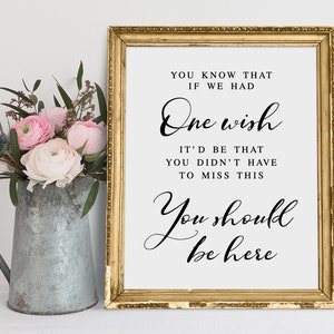 Deberías estar aquí, signo conmemorativo de la boda, signo de la memoria de la boda, signos de la boda, signo de la mesa de la memoria, impresión de la boda, refranes de la boda, signo de decoración