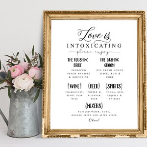 Wedding Bar Menu Sign: 'Love Is Intoxicating' (PDF & JPG) image 1