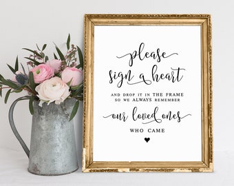 Placa de livro de visitas em formato de coração: Placa para recepção de casamento (download digital)