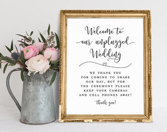 Welcome To Our Unplugged Wedding, No Photos Sign, Unplugged Ceremony Sign, Unplugged Wedding Sign, Wedding Signs, Wedding Signage, Unplugged