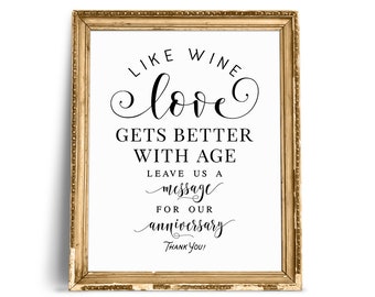 Wine Wedding Guest Book Sign: 'Love Gets Better With Age' (Digital Download)