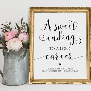 A Sweet Ending To A Long Career, Grab A Bag And Help Yourself To A Candy Bar, Retirement Party Prints, Retirement Candy Bar Sign Download