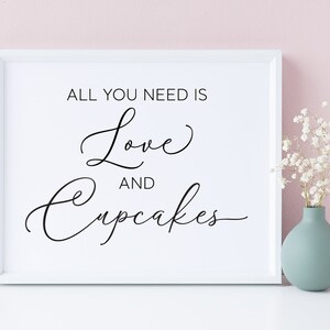 Love and Cupcakes Sign: Minimalist Wedding Decor (Digital Download)