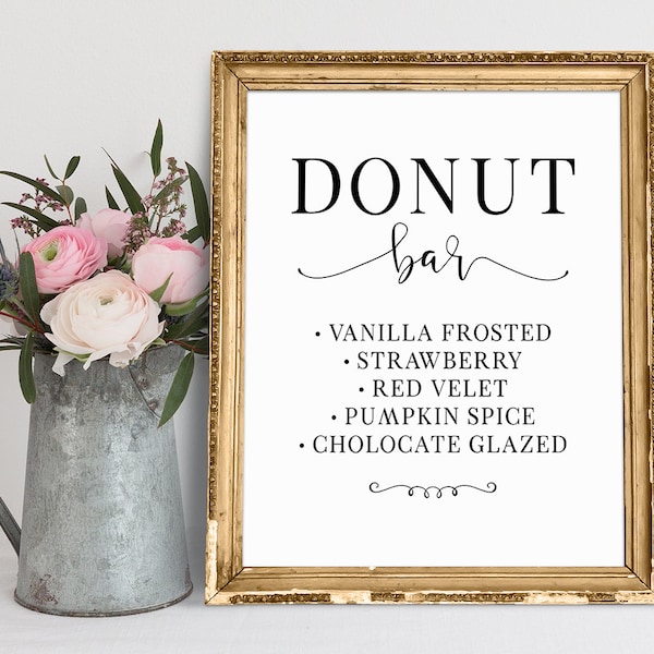 Donut Bar Sign, Donut Flavors Sign, Donut Flavor Sign For Wedding, Wedding Signs, Wedding Donut Sign, Wedding Table Sign, Reception Signs