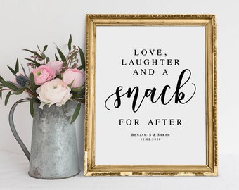 Love Laughter And A Snack For After, Modern Minimalist Wedding Signs, Wedding Reception Signs, Snack Sign, Table Top Sign, Wedding Prints