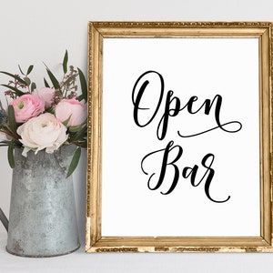 Open Bar Wedding Sign: Elegant Script Printable (8x10&quot; PDF & JPG)
