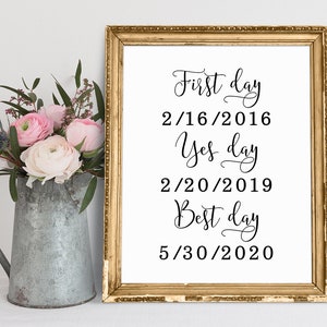 Love Story Sign, Best Day Sign, Wedding Love Story Sign, First Day, Yes Day, Best Day, Love Story Timeline Sign, Love Timeline Sign Print image 1