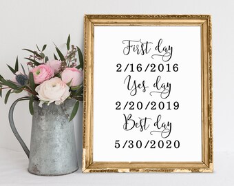 Love Story Sign, Best Day Sign, Wedding Love Story Sign, First Day, Yes Day, Best Day, Love Story Timeline Sign, Love Timeline Sign Print