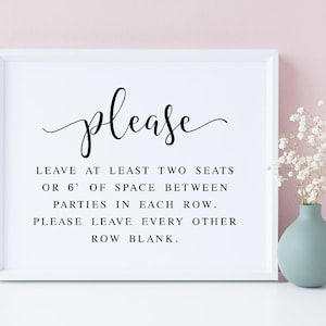 Please Leave Space Between Rows, Social Distance Seating Sign, Social Distance Wedding Sign, Wedding Seating Sign, Seating Arrangements Sign