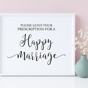 Happy Marriage Sign, Please Leave Your Prescription For A Happy Marriage, Marriage Advice Sign, Marriage Advice Jar Sign, Wedding Signage