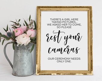Please Rest Your Cameras, Our Ceremony Only Needs One, Minimalist Wedding Signs, Unplugged Wedding, Unplugged Ceremony Sign, Wedding Prints