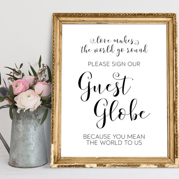 Love Makes The World Go Round, Please Sign Our Guest Globe, Because You Mean The World To Us, Guest Globe Sign, Globe Guestbook Sign Wedding