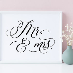 Mr and Mrs Wedding Sign: Calligraphy Print (Digital Download)