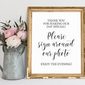 Veuillez signer autour de notre photo, signe de livre d&#39;or photo, signe de livre d&#39;or photo, signalisation de mariage, signe de réception, signe de livre d&#39;or de mariage imprimable