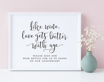 Like Wine Love Gets Better With Age, Wedding Sayings, Wine Bottle Guestbook Sign, Wedding Decor Sign, Reception Signs, Wedding Guest Book