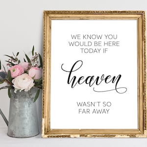 We Know You Would Be Here Today If Heaven Wasnt So Far Away, In Loving Memory Sign, Wedding Memorial Sign, Wedding Memory Sign, Memory Signs