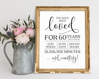 You Have Been Loved For 60 Years, 60th Birthday Decor Sign, 60th Birthday Sign, Birthday Party Sign, Birthday Gift Sign, Birthday Signage