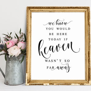 Wedding Signs, We Know You Would Be Here Today If Heaven Wasnt so Far Away, In Loving Memory Sign, Wedding Memorial Sign, Wedding Quote Sign