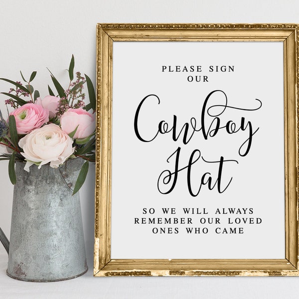 Please Sign Our Cowboy Hat, Printable Wedding Signs, Cowboy Hat Guestbook, Wedding Reception Signs, Instant Download, Wedding Decor Prints