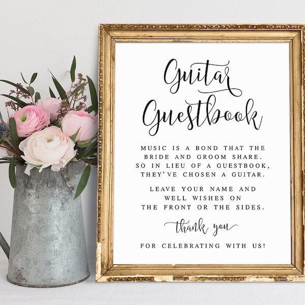 Guitar Guestbook Sign, In Lieu Of A Guestbook Please Sign A Guitar, Wedding Signs, Wedding Signage, Guest Book Sign, Wedding Printable Signs