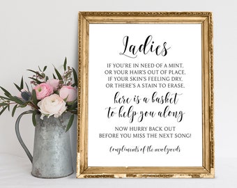 Wedding Bathroom Basket Sign, Ladies Bathroom Basket Sign, Here Is A Basket To Help You Along, Bathroom Sign For Wedding, Ladies Sign