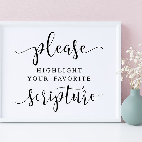 Please Highlight Your Favorite Scripture, Wedding Signs, Bible Guestbook Sign, Bible Guest Book, Bible Verse Sign, Christian Wedding Sign