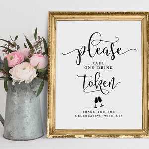 Por favor, tome una ficha de bebida, letrero de barra abierta de boda, letreros de boda minimalistas, letrero de boleto de bebida gratis, token de barra imprimible, descarga instantánea