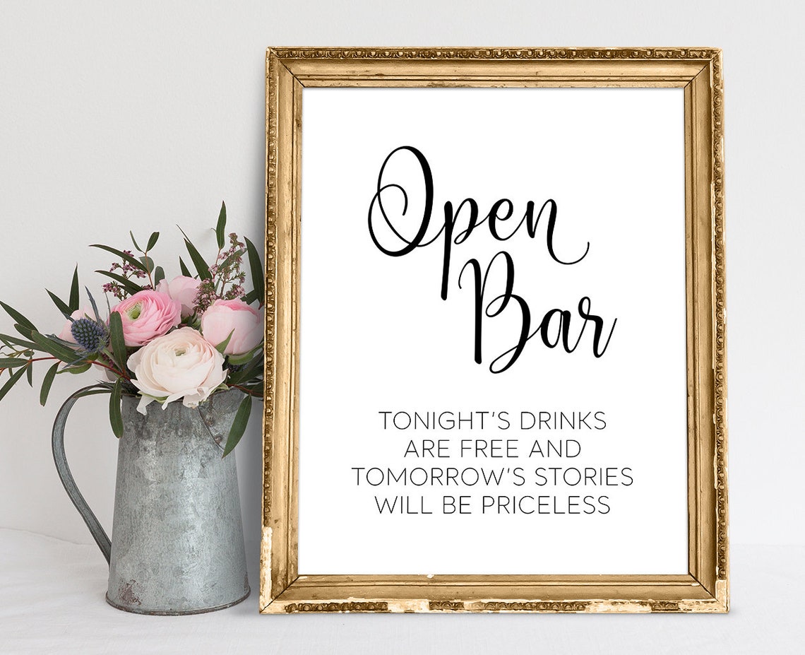 Open Bar Sign Open Bar Wedding Signs Tonight's Drinks Etsy