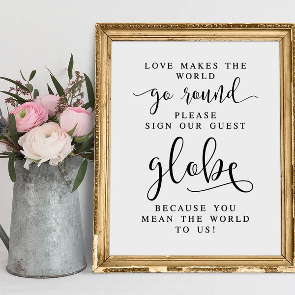 Love Makes The World Go Round, Please Sign Our Guest Globe, Modern Minimalist Wedding Signs, Globe Guestbook, Guest Book Sign, Wedding Print