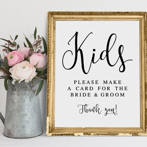 Niños, por favor, hagan una tarjeta para la novia y el novio, letreros de boda, letrero de mesa para niños, letreros de recepción de boda, impresiones de boda, imprimibles de boda
