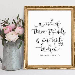A Cord Of Three Strands Wedding Sign, A Cord Of Three Strands Is Not Easily Broken, Ecclesiastes 4 12, Bible Quote Sign For Wedding