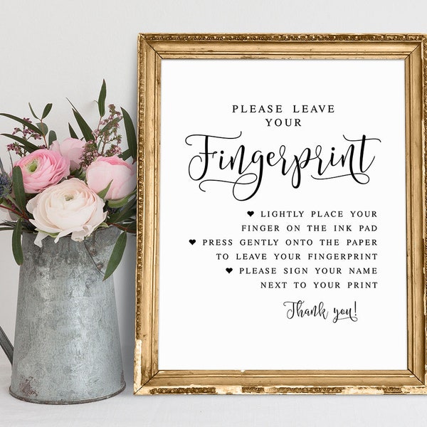 Please Leave Your Fingerprint, Wedding Signs, Fingerprint Guestbook Sign, Guest Tree Sign, Wedding Prints, Wedding Printables, Wedding Decor