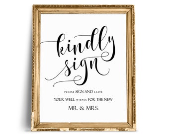 Kindly Sign, Wedding Signs, Wedding Kindly Sign, Well Wishes Sign For Wedding, Please Sign, Guestbook Sign, Guest Book Sign, Kindly Print
