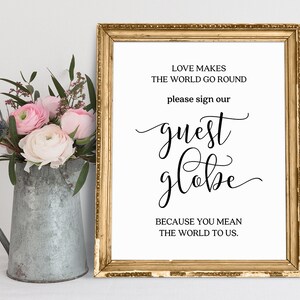 Wedding Guest Globe Sign, Love Makes The World Go Round, Please Sign Our Guest Globe Because You Mean The World To Us, Globe Guestbook Sign