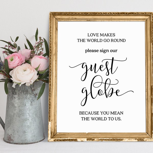 Wedding Guest Globe Sign, Love Makes The World Go Round, Please Sign Our Guest Globe Because You Mean The World To Us, Globe Guestbook Sign