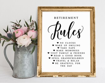 Retirement Rules Sign: Retirement Party Decor (Digital Download)