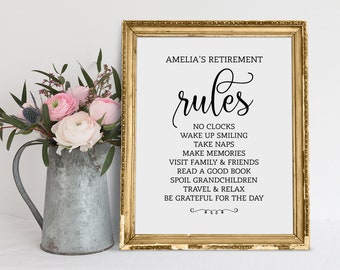 Personalized Retirement Rules Sign: Celebration Decor (PDF & JPG)