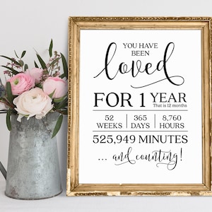 Du bist seit 1 Jahr geliebt, 1. Geburtstag Poster, Erster Geburtstag Zeichen, Geburtstag Party Zeichen, Geburtstagsgeschenk Zeichen, Geburtstag Printables