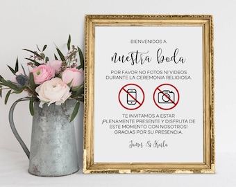 Bienvenidos A Nuestra Boda Sign: Unplugged Ceremony (PDF & JPG)