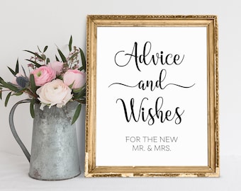 Advice And Wishes For The New Mr & Mrs, Wedding Advice Sign, Wedding Wishes Sign, Wedding Signage, Wedding Guestbook Sign, Wedding Prints