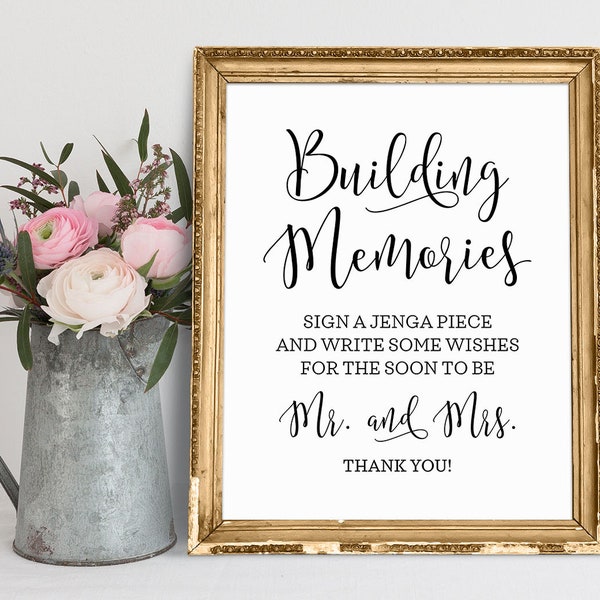 Building Memories Sign, Sign A Jenga Piece For The Soon To Be Mr And Mrs, Bridal Shower Sign, Bridal Party Decor Sing, Bridal Jenga Sign