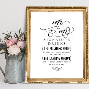 Personalisiertes Mr & Mrs Signature Drinks-Schild: Hochzeit Bar Dekor (PDF)