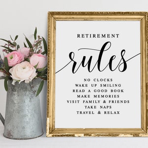 Retirement Rules Sign, Retirement Party Sign, Retirement Decor Printable, Retirement Sayings, Retirement Signage, Colleague Retirement Gift