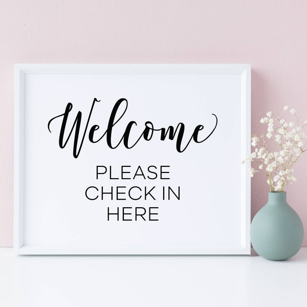 Welcome Please Check In Here, Wedding Signs, Modern Minimalist Printables, Wedding Welcome Sign, Wedding Check In Table Sign, Wedding Prints