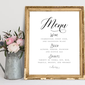 Personalized Wedding Bar Menu Sign: Custom Drinks (PDF & JPG)
