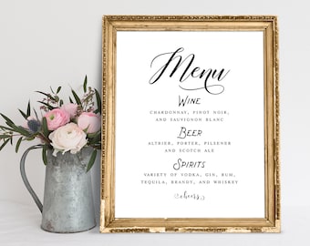 Personalized Wedding Bar Menu Sign: Custom Drinks (PDF & JPG)