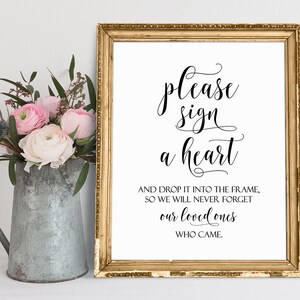 Please Sign A Heart And Drop It Into The Frame, Heart Guestbook Sign, Sign A Heart Wedding Sign, Please Sign, Wedding Signs, Guestbook Sign