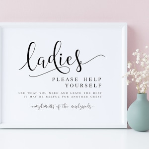 Ladies, Please Help Yourself, Wedding Bathrooom Basket Sign, Wedding Prints, Wedding Bathroom Signs, Ladies Bathroom Sign, Bathroom Sayings