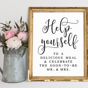 Help Yourself To A Delicious Meal, Wedding Signs, Celebrate The Soon To Be Mr And Mrs, Wedding Sayings, Please Help Yourself, Wedding Prints