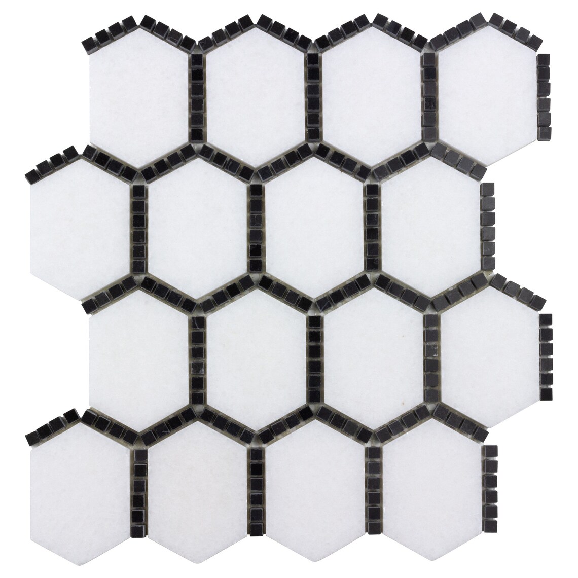 Modern White Black Hexagon Stone Marble Mosaic Tile Kitchen Etsy